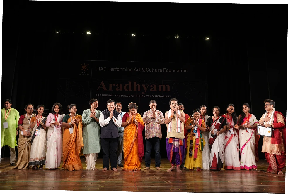 Artists celebrating on stage